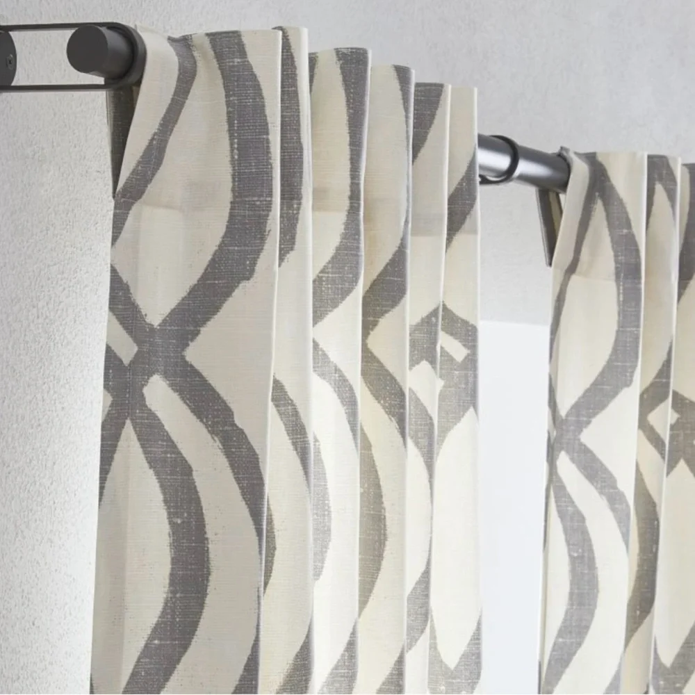 WEST ELM- Cotton Canvas Scribble Lattice Curtains (Set of 2) -Feather Gray